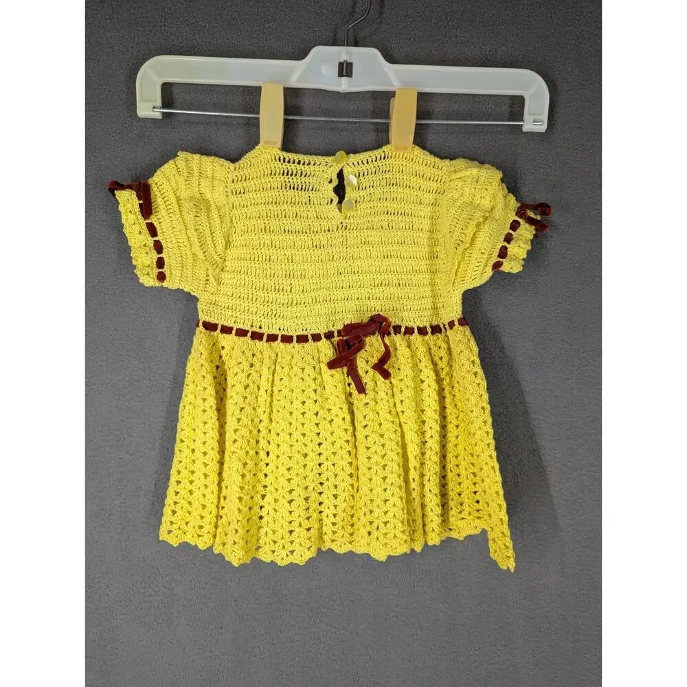 VTG Crochet Dress Pants With Snap In Liner 1-2 Year Old Yellow Red